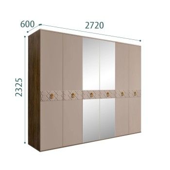 Шкаф 6-ти дв. с зеркалами Bogemia Woodline Wood Fi (Мокка/Золото) БМШ1/6(Wo)