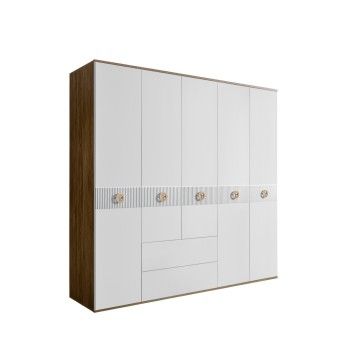 Шкаф 5-ти дверный с ящиками, Bogemia Woodline Fi (Белый/Золото) БМШ2/51(Fi)