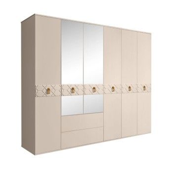 Шкаф 6-ти дверный с зеркалами, с ящиками, Bogemia Farfalle (Ваниль/Золото) БМШ1/61(Fa)