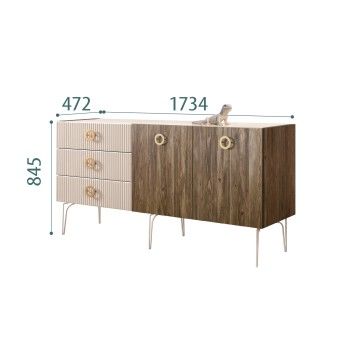 Комод 1.6м Bogemia Woodline Wood Fi (Ваниль) (Lakobel/Золото) БМКМ-4