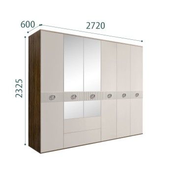 Шкаф 6-ти дверный с зеркалами, с ящиками, Bogemia Woodline Fi (Шелк/Хром) БМШ1/61(Fi)