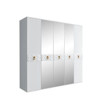 Шкаф 5-ти дв. с зеркалами Bogemia Farfalle (Белый/Золото) БМШ1/5(Fa)