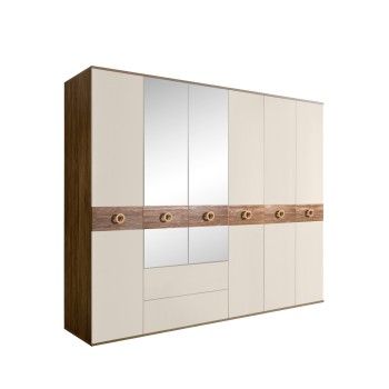 Шкаф 6-ти дверный с зеркалами, с ящиками, Bogemia Woodline Wood Fi (Слоновая кость/Золото) БМШ1/61(Wo)