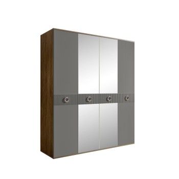 Шкаф 4-х дв. с зеркалами Bogemia Woodline Fi (Серый/Хром) БМШ1/4(Fi)