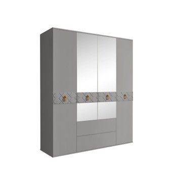 Шкаф 4-х дверный с зеркалами, с ящиками, Bogemia Farfalle (Серый/Золото) БМШ1/41(Fa)