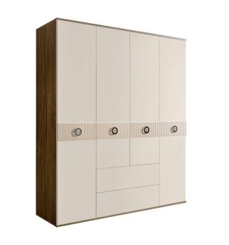 Шкаф 4-х дверный с ящиками Bogemia Woodline Fi (Слоновая кость/Хром) БМШ2/41