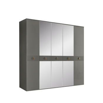 Шкаф 5-ти дверный с зеркалом Римини СОЛО (Серый/Золото) РМШ1/5(s)