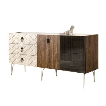 Комод 1.6м Bogemia Woodline Wood Fa (Слоновая кость) (Lakobel/Черный) БМКМ-4[5][10]