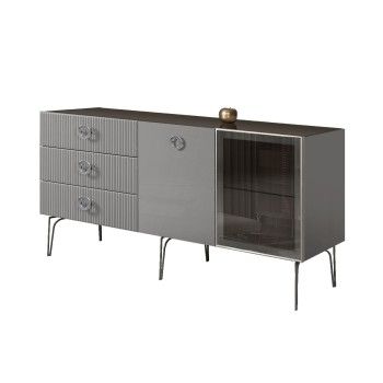 Комод 1.6м Bogemia Fillini (Серый) (Lakobel/Хром) БМКМ-4(Fi)[5][10]