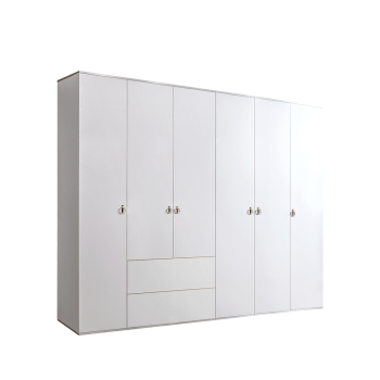 Шкаф 6-ти дверный с ящиками Римини (Белый/Серебро) РМШ2/61