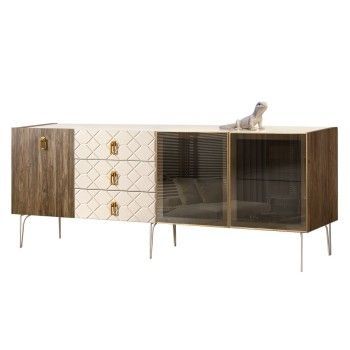 Комод 2.1м Bogemia Woodline Wood Fa (Слоновая кость) (Lakobel/Золото) БМКМ-5[5][10]