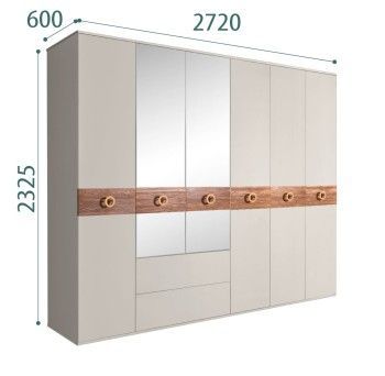 Шкаф 6-ти дверный с зеркалами, с ящиками, Bogemia Wood Fi (Шелк/Золото) БМШ1/61(Wo)