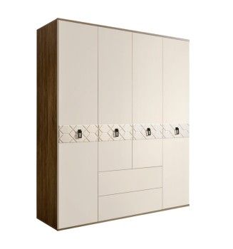 Шкаф 4-х дверный с ящиками Bogemia Woodline Fa (Слоновая кость/Черный) БМШ2/41