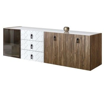 Комод 2.1м Bogemia Woodline Fly Wood Fa (Белый) (Lakobel/Черный) БМКМ-5[4]