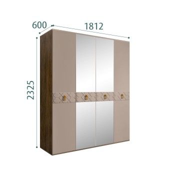 Шкаф 4-х дв. с зеркалами Bogemia Woodline Fa (Мокка/Золото) БМШ1/4(Fa)