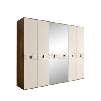 Шкаф 6-ти дв. с зеркалами Bogemia Woodline Fa (Слоновая кость/Черный) БМШ1/6(Fa)