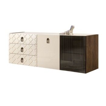 Комод 1.6м Bogemia Woodline Fly Fa (Слоновая кость) (Lakobel/Черный) БМКМ-4[5][10]