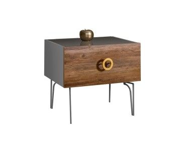 Тумба прикроватная Bogemia Wood Fi (Серый) (Lakobel/Золото) БМТП-1(Wo)