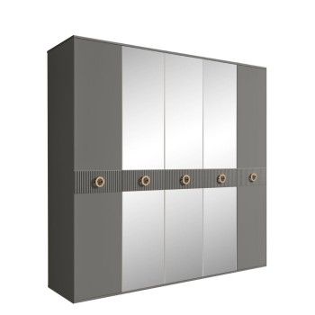 Шкаф 5-ти дв. с зеркалами Bogemia Fillini (Серый/Золото) БМШ1/5(Fi)