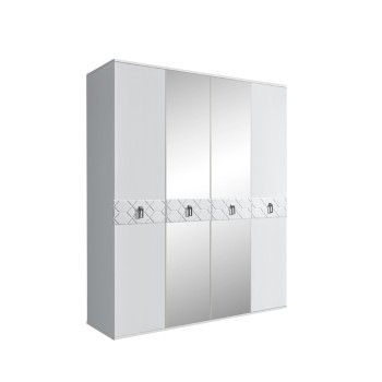Шкаф 4-х дв. с зеркалами Bogemia Farfalle (Белый/Хром) БМШ1/4(Fa)
