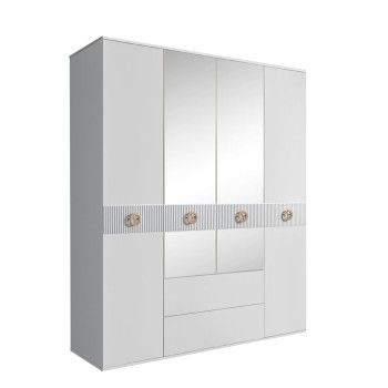 Шкаф 4-х дверный с зеркалами, с ящиками, Bogemia Fillini (Белый/Золото) БМШ1/41(Fi)