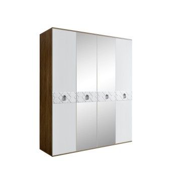 Шкаф 4-х дв. с зеркалами Bogemia Woodline Fa (Белый/Хром) БМШ1/4(Fa)