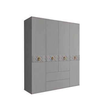 Шкаф 4-х дверный с ящиками, Bogemia Farfalle (Серый/Золото) БМШ2/41(Fa)