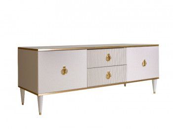 м. Римская - Тумба под телевизор (2 двери и 2 фасада) Римини СОЛО (белый золото) РМТ-3 (s)