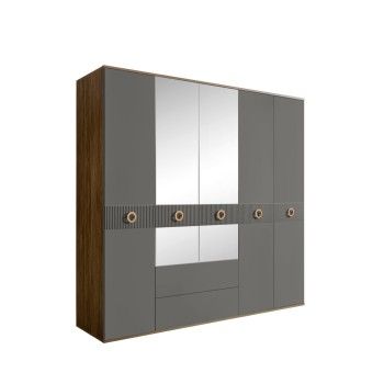 Шкаф 5-ти дверный с зеркалами, с ящиками, Bogemia Woodline Fi (Серый/Золото) БМШ1/51(Fi)