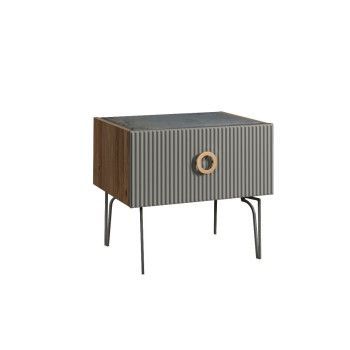 Тумба прикроватная Bogemia Woodline Fi (Серый) (Novabuk/Золото) БМТП-1