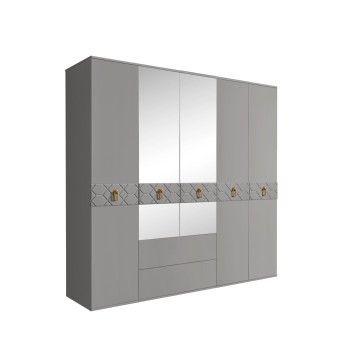 Шкаф 5-ти дверный с зеркалами, с ящиками, Bogemia Farfalle (Серый/Золото) БМШ1/51(Fa)