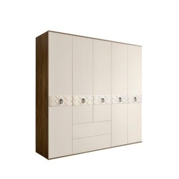 Шкаф 5-ти дверный с ящиками, Bogemia Woodline Fa (Слоновая кость/Хром) БМШ2/51(Fa)