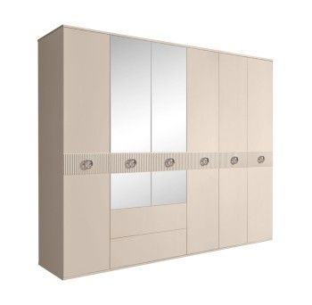 Шкаф 6-ти дверный с зеркалами, с ящиками, Bogemia Fillini (Ваниль/Хром) БМШ1/61(Fi)