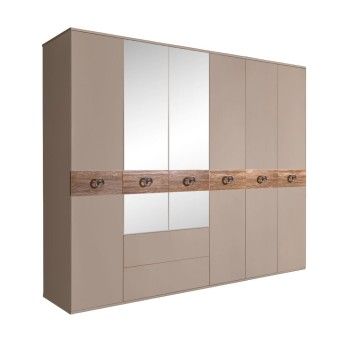 Шкаф 6-ти дверный с зеркалами, с ящиками, Bogemia Wood Fi (Мокка/Хром) БМШ1/61(Wo)