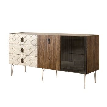 Комод 1.6м Bogemia Woodline Wood Fa (Слоновая кость) (Novabuk/Черный) БМКМ-4[5][10]