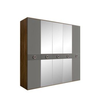 Шкаф 5-ти дв. с зеркалами Bogemia Woodline Fi (Серый/Хром) БМШ1/5(Fi)