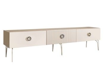 Тумба под телевизор 2.1м Bogemia Fillini (Слоновая кость) (Novabuk/Хром) БМТ-2(Fi)[10]