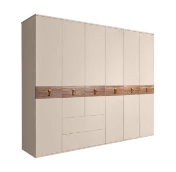 Шкаф 6-ти дверный с ящиками, Bogemia Wood Fa (Ваниль/Золото) БМШ2/61(Wo)