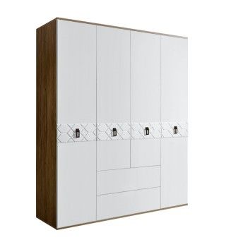 Шкаф 4-х дверный с ящиками Bogemia Woodline Fa (Белый/Черный) БМШ2/41