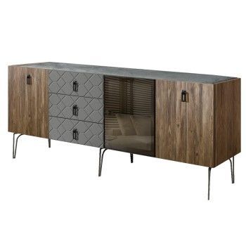 Комод 2.1м Bogemia Woodline Wood Fa (Серый) (Novabuk/Черный) БМКМ-5[4]