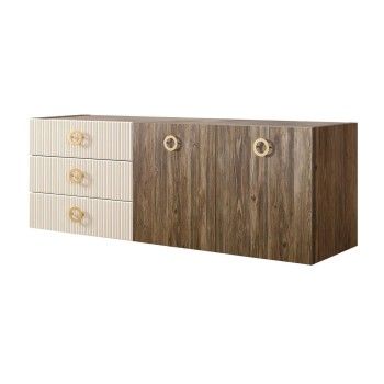 Комод 1.6м Bogemia Woodline Fly Wood Fi (Слоновая кость) (Novabuk/Золото) БМКМ-4