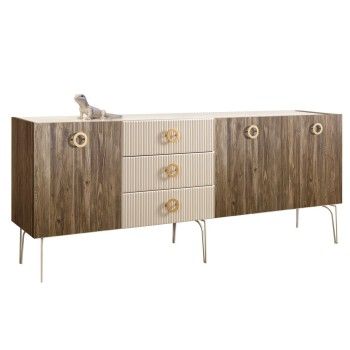 Комод 2.1м Bogemia Woodline Wood Fi (Слоновая кость) (Lakobel/Золото) БМКМ-5