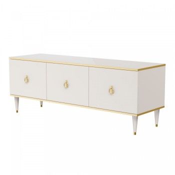 Тумба под телевизор (3 двери) Римини (Слоновая кость/Золото) РМТ-2