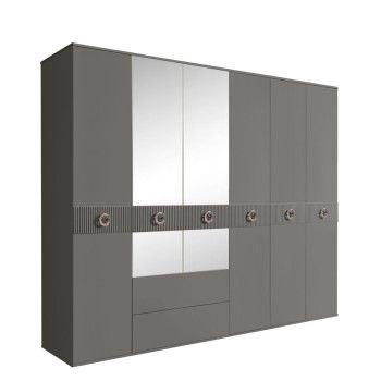 Шкаф 6-ти дверный с зеркалами, с ящиками, Bogemia Fillini (Серый/Хром) БМШ1/61(Fi)