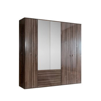 Шкаф 5-ти дверный с зеркалом, с ящиками Римини (Орех империя/Серебро) РМШ1/51