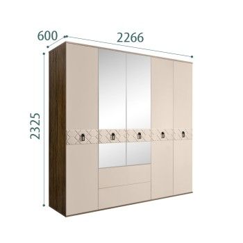 Шкаф 5-ти дверный с зеркалами, с ящиками, Bogemia Woodline Fa (Ваниль/Черный) БМШ1/51(Fa)