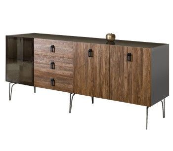 Комод 2.1м Bogemia Wood Fa (Серый) (Lakobel/Черный) БМКМ-5(Wo)[4]