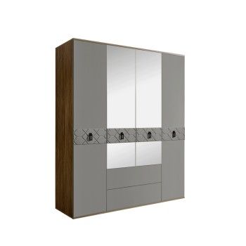 Шкаф 4-х дверный с зеркалами, с ящиками, Bogemia Woodline Fa (Серый/Черный) БМШ1/41(Fa)