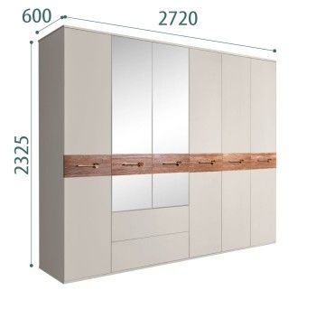 Шкаф 6-ти дверный с зеркалами, с ящиками, Bogemia Wood Wo (Шелк/Золото) БМШ1/61(Wo)