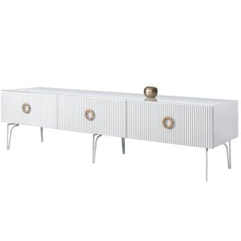 Тумба под телевизор 2.1м Bogemia Fillini (Белый) (Lakobel/Золото) БМТ-2(Fi)